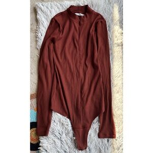 Abercrombie & Fitch Terracotta Brown‎ Ribbed Zip Up Bodysuit